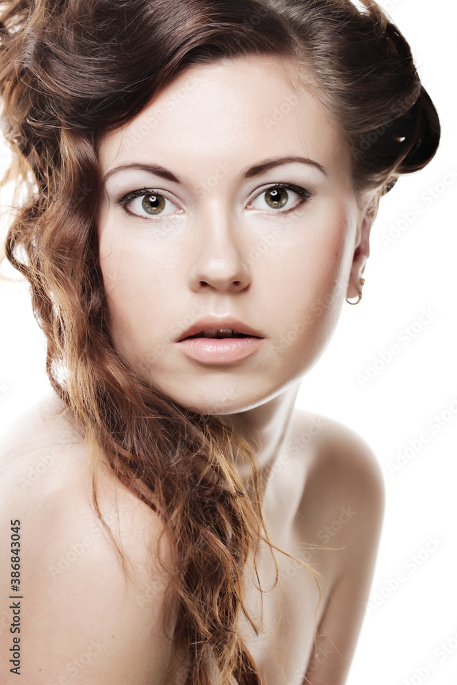 Face of a sexy beautiful young woman with clean skin on a white Face of a sexy beautiful young woman with clean skin on a white