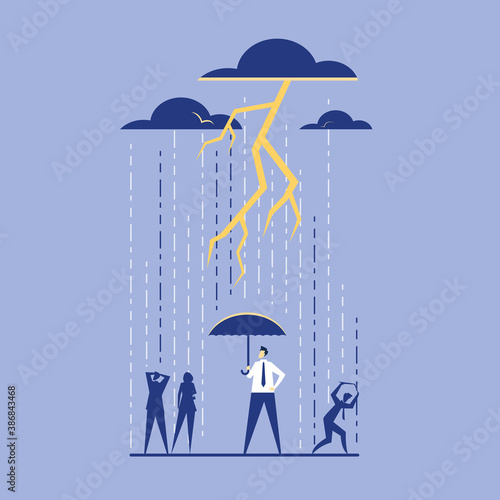 A businessman is ready for the storm. The concept of crisis preparedness. 