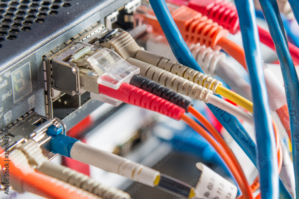 Server with patch cables plugged in ethernet ports Server with patch cables plugged in ethernet ports