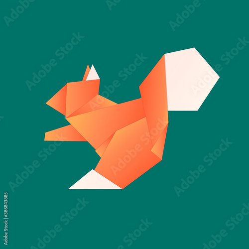 Vector illustration of an origami squirrel colored in orange. It can be used in advertising, origami patterns catalog, for postcards, banners, logo, emblem, web design or print
