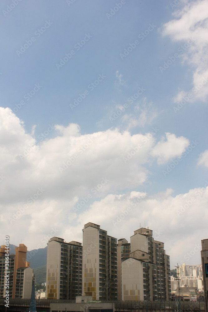 blue sky background in the city