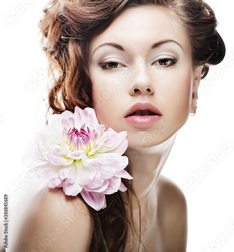 woman with big pink flowers