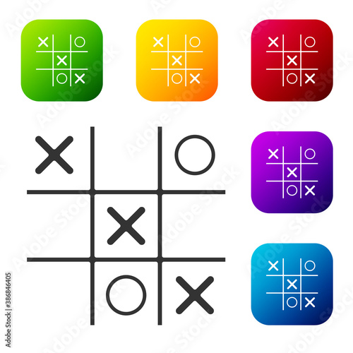 Black Tic tac toe game icon isolated on white background. Set icons in color square buttons. Vector.
