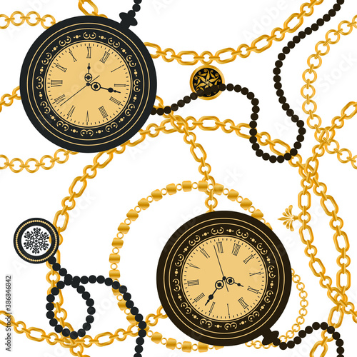 clock and chain seamless pattern	