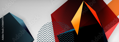 Low poly 3d geometric shapes, minimal abstract background. Vector illustrations for covers, banners, flyers and posters and other