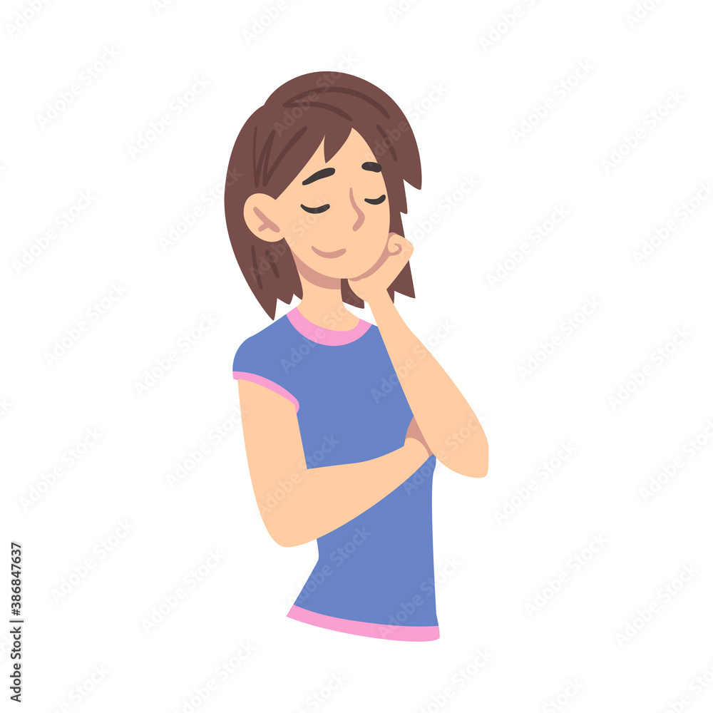 Girl Thinking up an Idea, Female Person Dreaming about Something Raised her Hand to her Chin Cartoon Style Vector Illustration Girl Thinking up an Idea, Female Person Dreaming about Something Raised her Hand to her Chin Cartoon Style Vector Illustration