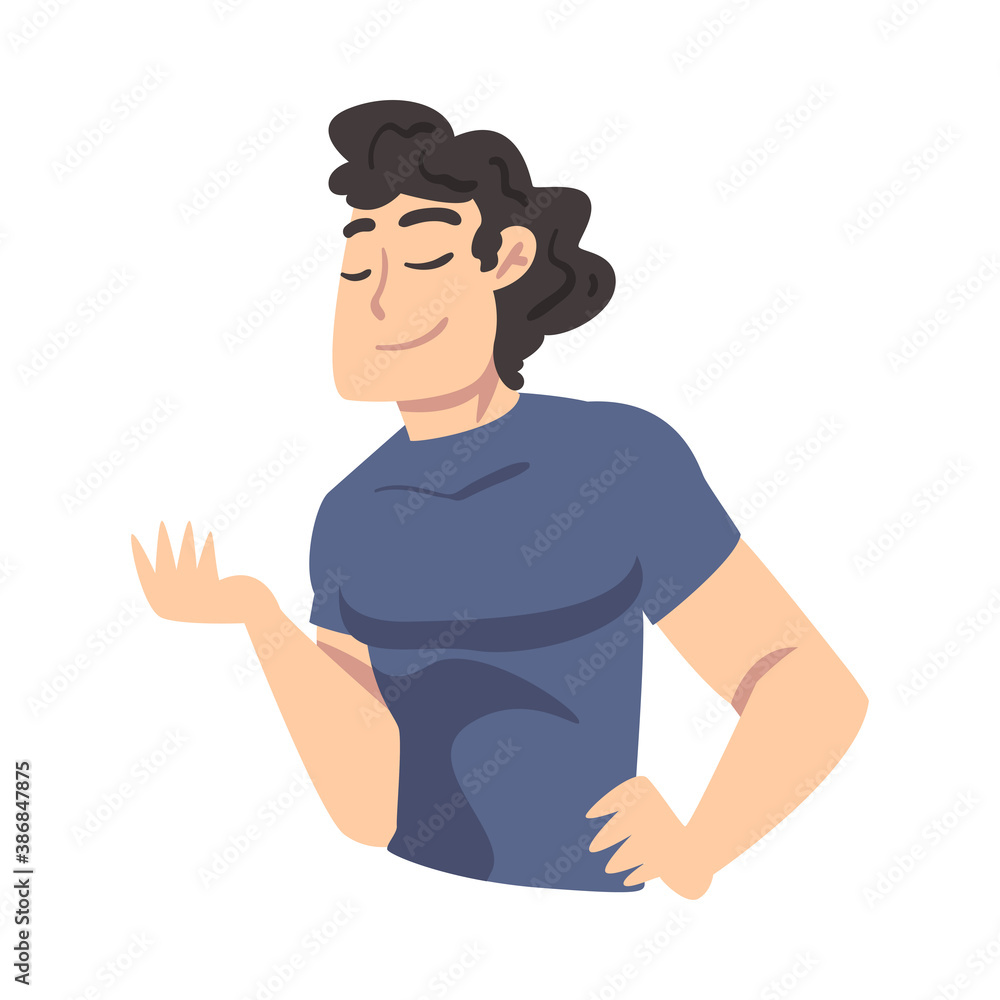 Young Man Thinking up an Idea, Guy Dreaming about Something with Closed Eyes Cartoon Style Vector Illustration