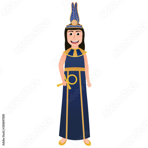 Cute girl in ancient egyptian attire, mythological godness costume, cleopatra clothes