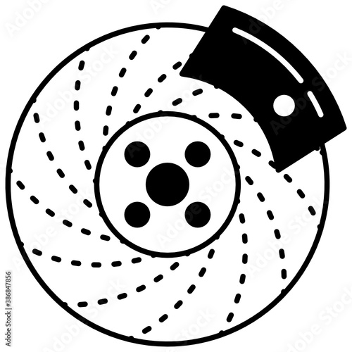 automobiles disc brake vector glyph icon design, Motor Vehicle Service and automobile spare parts shop Symbol on White background 