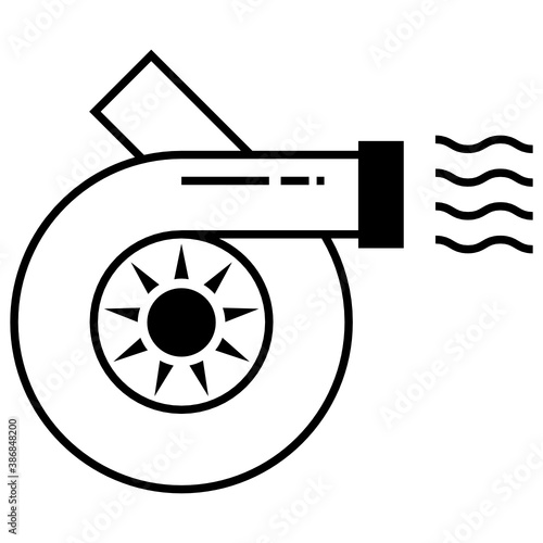 Turbine-driven forced induction device vector Glyph icon design, Turbocharger spare parts sign, Motor Vehicle Service and automobile repair shop Symbol on White background 