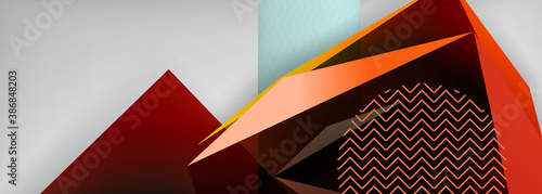 Low poly 3d geometric shapes, minimal abstract background. Vector illustrations for covers, banners, flyers and posters and other