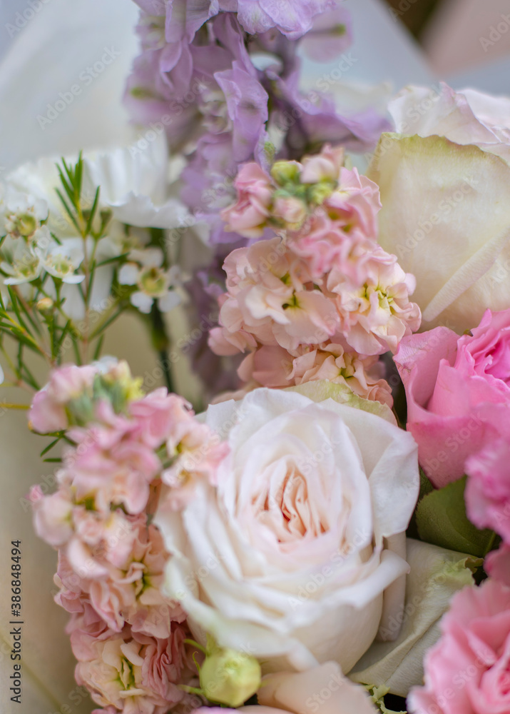 Flower composition. Macro photo. Wedding decor. A Beautiful bouquet of fresh spring flowers.