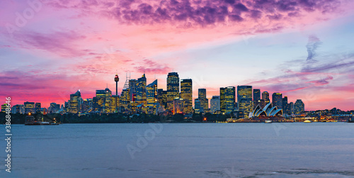 Beautiful dramatic sunset over Sydney skyline in Australia © Fyle
