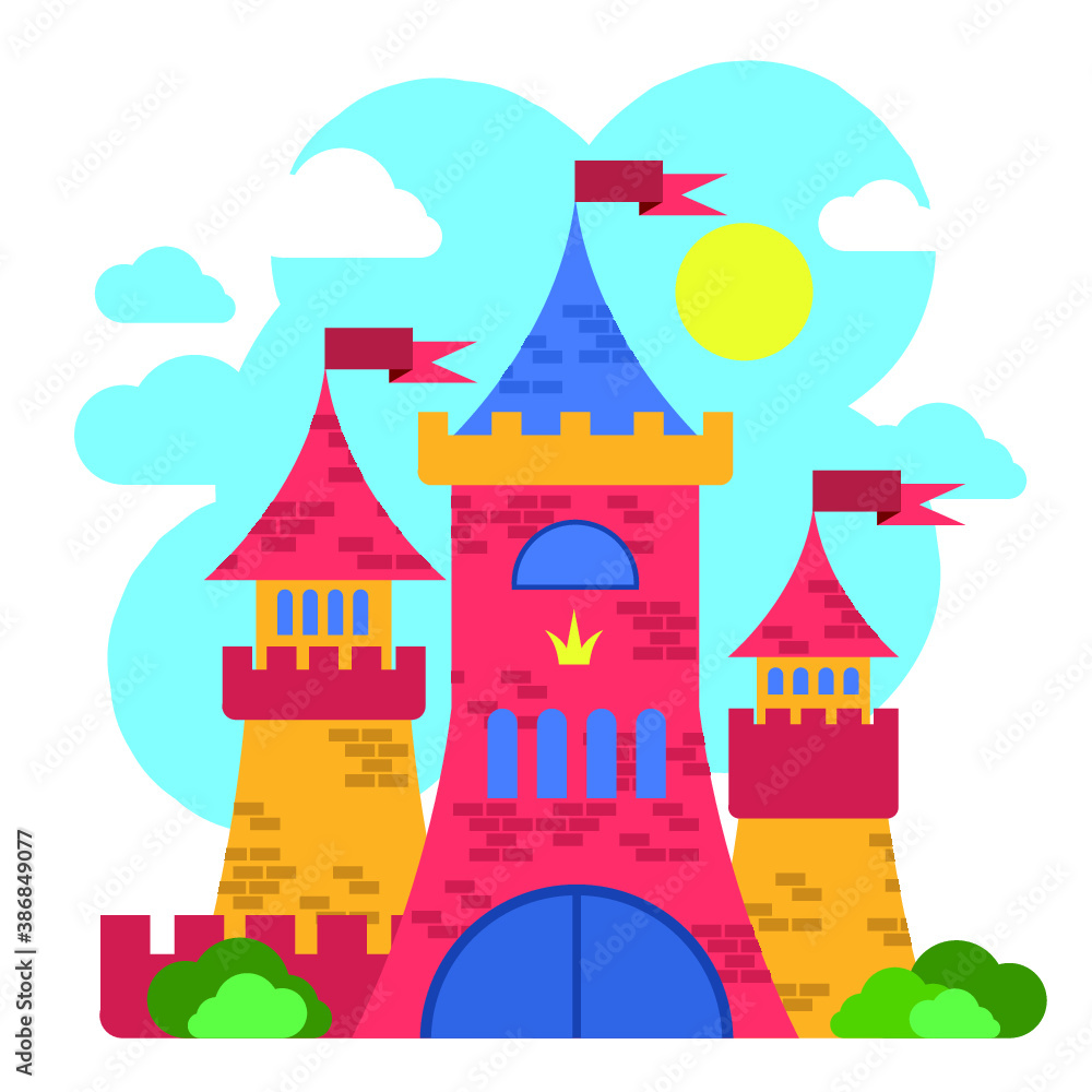 Cartoon castle. Vector illustration for children with a fabulous castle