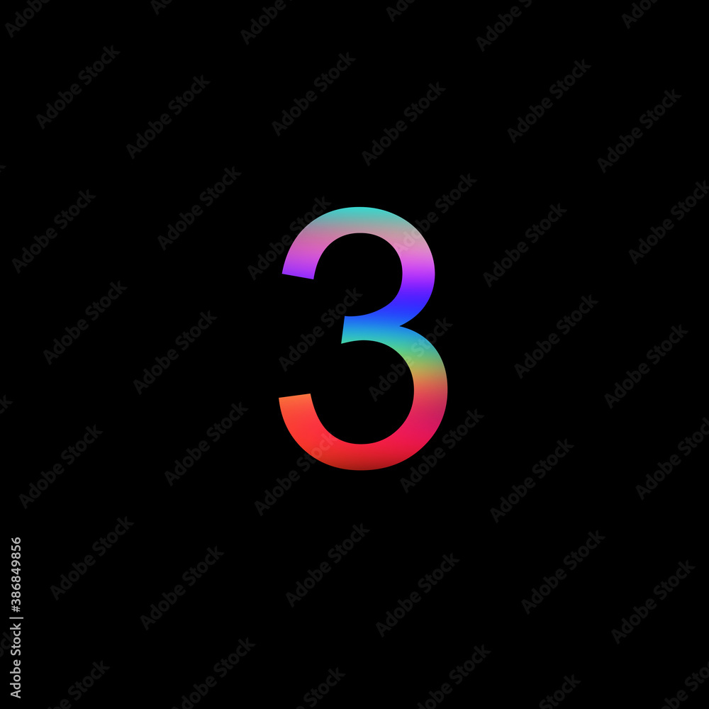 Rainbow number 3 illustration on isolated black background. Abstract alphabet symbol for banner , flyer or cover. Stock illustration. Rainbow number 3 illustration on isolated black background. Abstract alphabet symbol for banner , flyer or cover. Stock illustration.