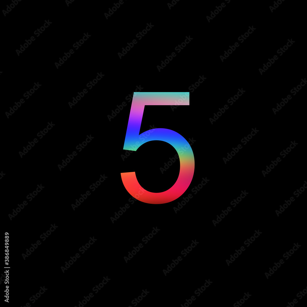Rainbow number 5 illustration on isolated black background. Abstract alphabet symbol for banner , flyer or cover. Stock illustration. Rainbow number 5 illustration on isolated black background. Abstract alphabet symbol for banner , flyer or cover. Stock illustration.
