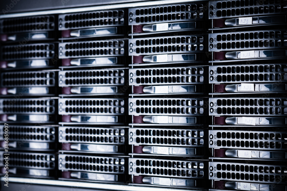Array of data storage hard drives in internet data center Array of data storage hard drives in internet data center