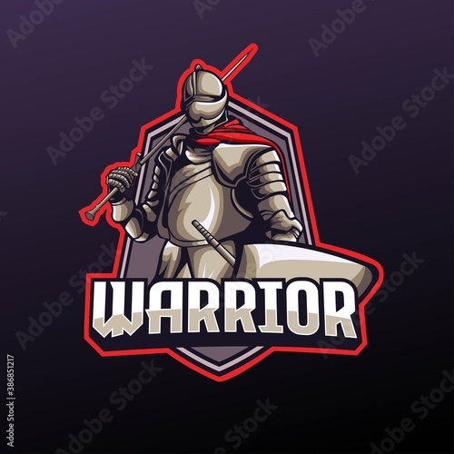 Knight warrior holding a sword mascot logo template.