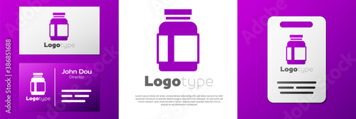 Logotype Sports nutrition bodybuilding proteine power drink and food icon isolated on white background. Logo design template element. Vector.