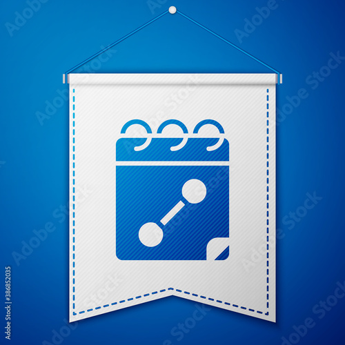 Blue Calendar fitness icon isolated on blue background. Training schedule. White pennant template. Vector.