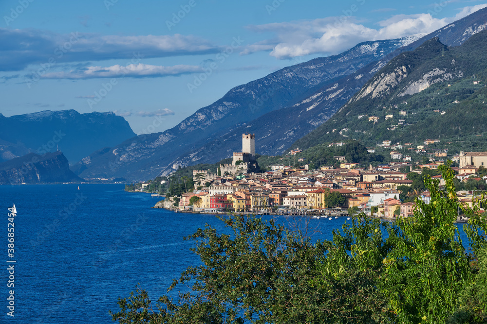 Palazzo dei Capitani is a historic building in Italy. Panoramic view of the old town of Malcesine. Italian resort on Lake Garda. Scaliger Castle in Malcesine Lake Garda Italy.