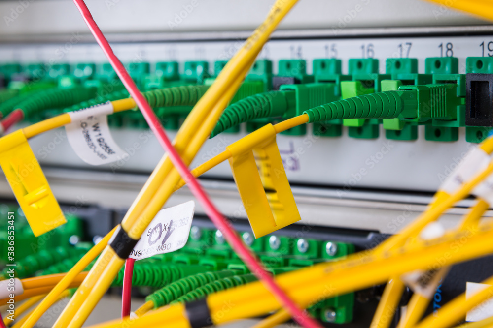 fiber optics cables connected to ports