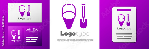 Logotype Fire shovel and cone bucket icon isolated on white background. Logo design template element. Vector.