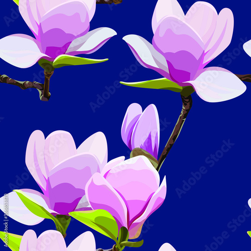 Magnolia flowers pattern. Vector flowers. Pattern for printing on fabric. Summer print. Pink spring flowers