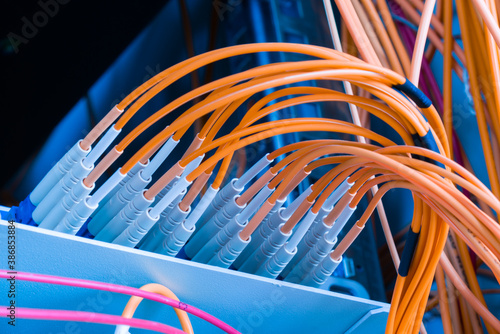 Obraz na płótnie fiber optic cables connected into main data switch