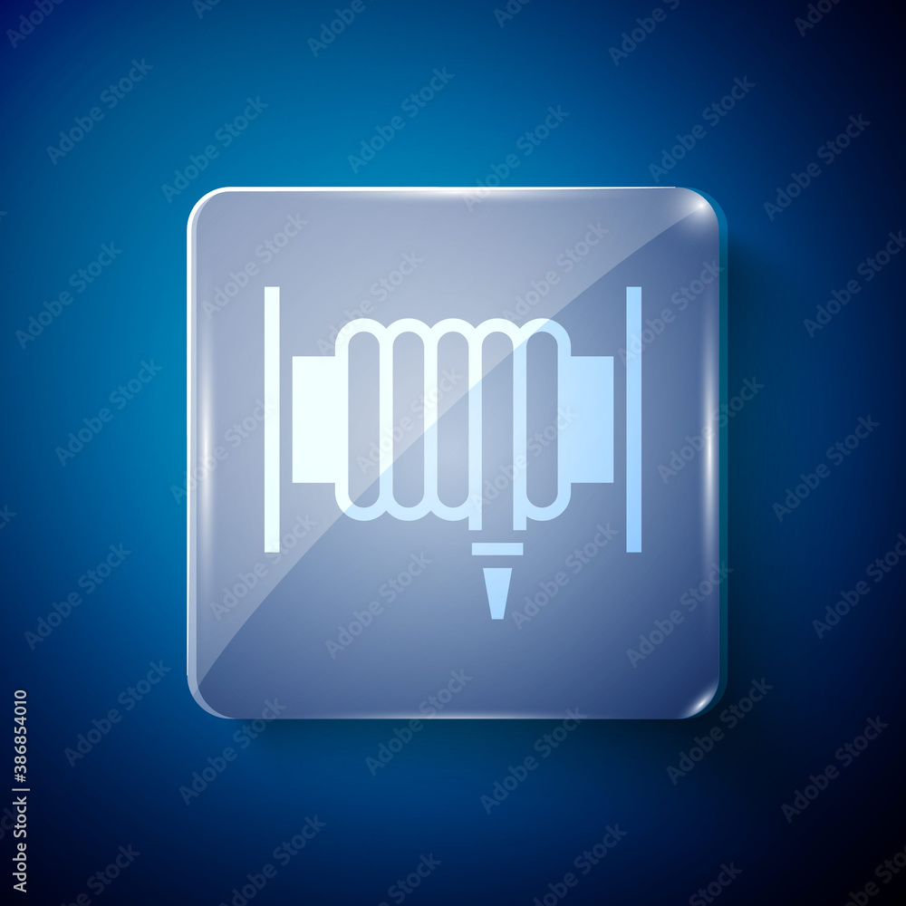White Fire hose reel icon isolated on blue background. Square glass panels. Vector. White Fire hose reel icon isolated on blue background. Square glass panels. Vector.