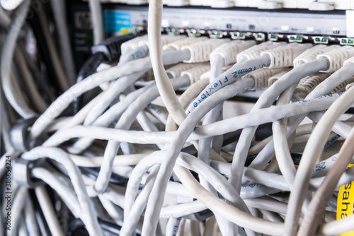close-up of ethernet cables and switch