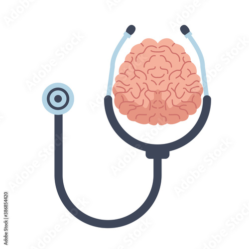 brain human with stethoscope mental health care icon