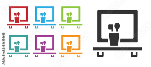 Black Washbasin mirror icon isolated on white background. Bathroom interior with a mirror. Set icons colorful. Vector.