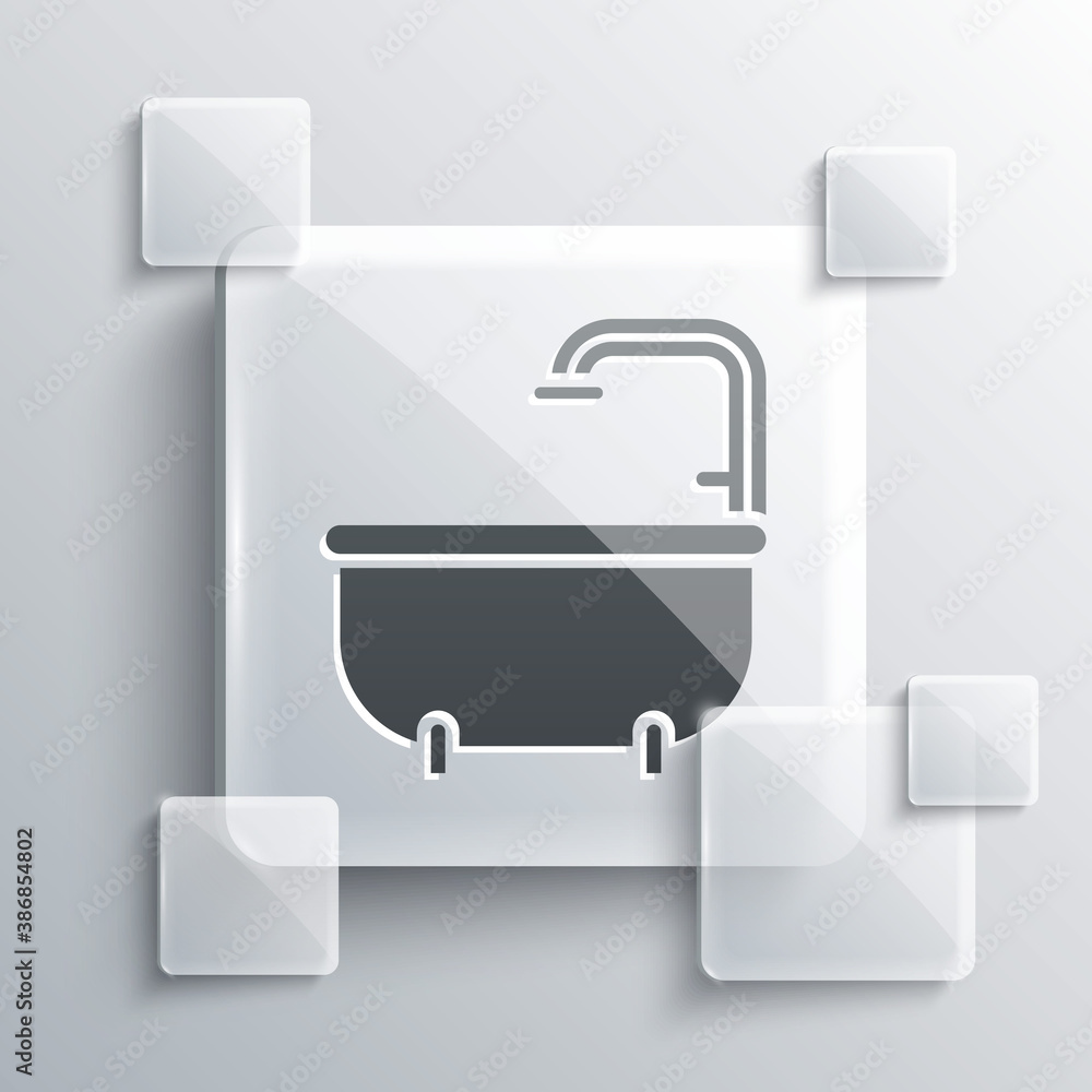 Grey Bathtub icon isolated on grey background. Square glass panels. Vector. Grey Bathtub icon isolated on grey background. Square glass panels. Vector.