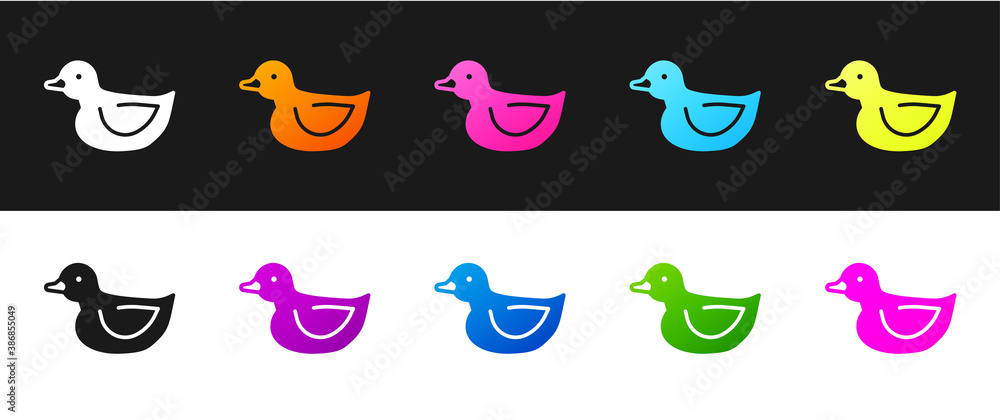 Set Rubber duck icon isolated on black and white background. Vector. Set Rubber duck icon isolated on black and white background. Vector.