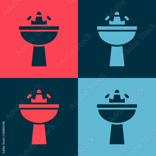 Pop art Washbasin with water tap icon isolated on color background. Vector.