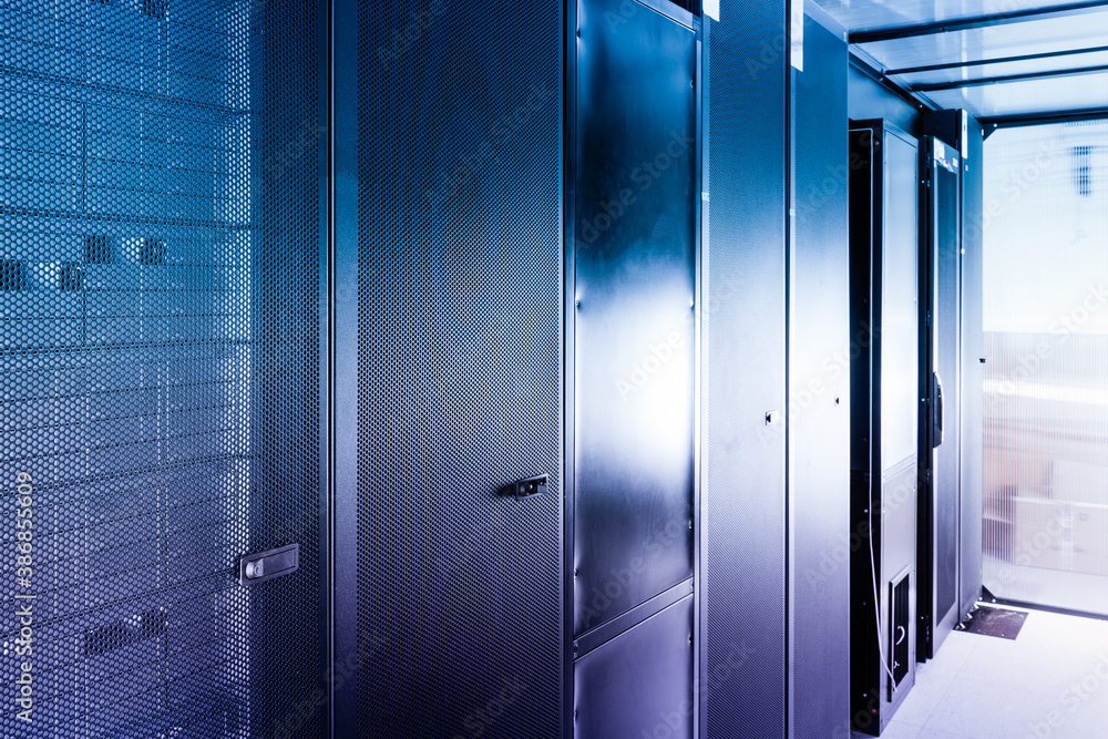 row of sever racks with perspective projection row of sever racks with perspective projection