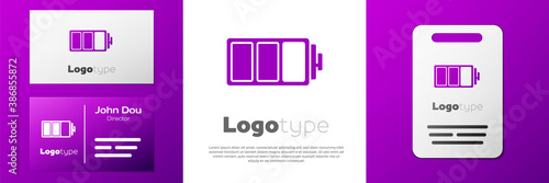 Logotype Battery charge level indicator icon isolated on white background. Logo design template element. Vector.