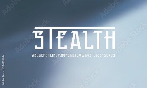 Narrow sans serif font in futuristic style