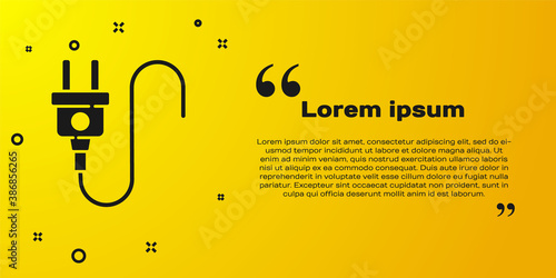 Black Electric plug icon isolated on yellow background. Concept of connection and disconnection of the electricity. Vector.