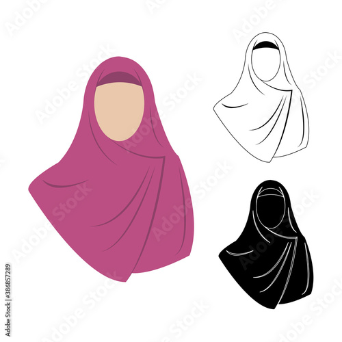 Muslim woman wearing hijab icon. Hijab with purple color. Avatar and logo concept. Flat design illustration.