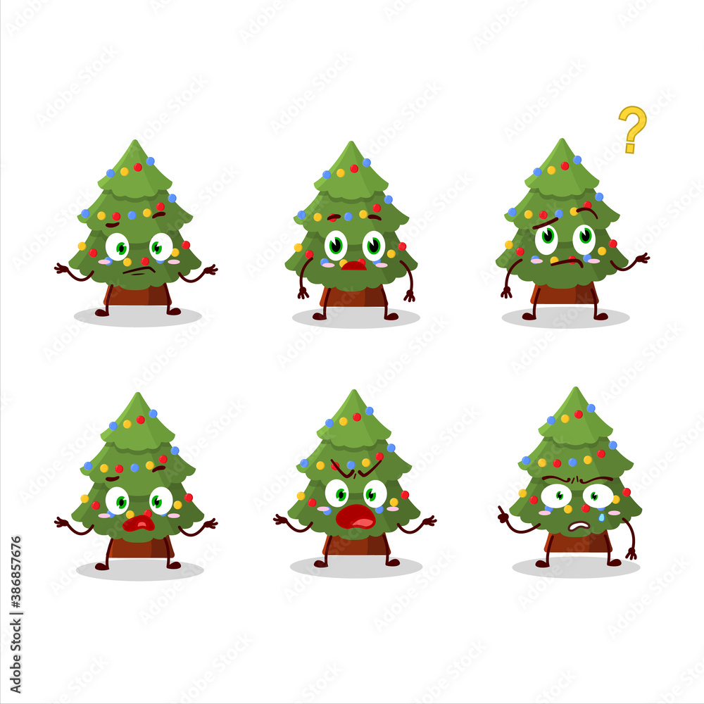 Cartoon character of green christmas tree with what expression Cartoon character of green christmas tree with what expression