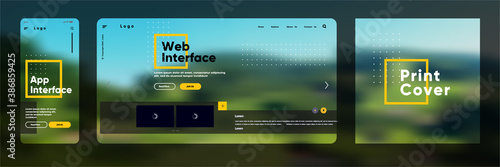 Set of vector illustration with a single abstract background. Cover, landing page and mobile screen. Template and design elements.