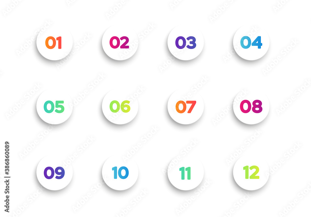 Vector Illustration White Round Bullet Points. Set Of Colorful Numbers. Vector Illustration White Round Bullet Points. Set Of Colorful Numbers.