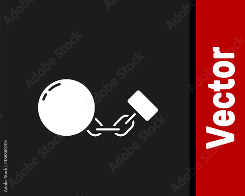 White Ball on chain icon isolated on black background. Vector.