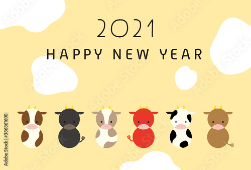 2021 丑年の年賀状　シンプルな牛のイラスト　 photo