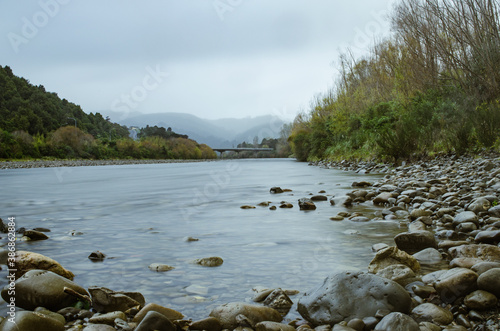Looking up Wellingtons Hutt river toward Upper Hutt in New Zealand