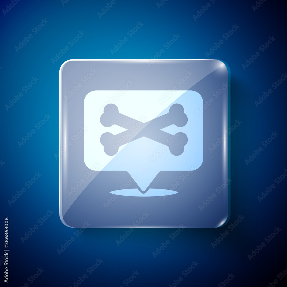 White Location pirate icon isolated on blue background. Square glass panels. Vector. White Location pirate icon isolated on blue background. Square glass panels. Vector.