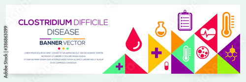 Creative (Clostridium Difficile) disease Banner Word with Icons ,Vector illustration.	 photo