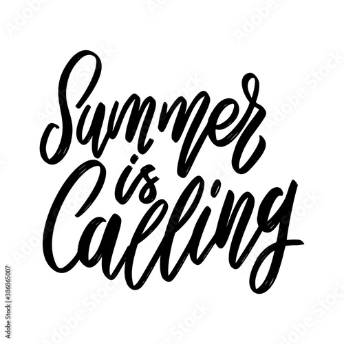 Summer is calling. Lettering phrase on white background. Design element for poster, card, banner, sign. Vector illustration
